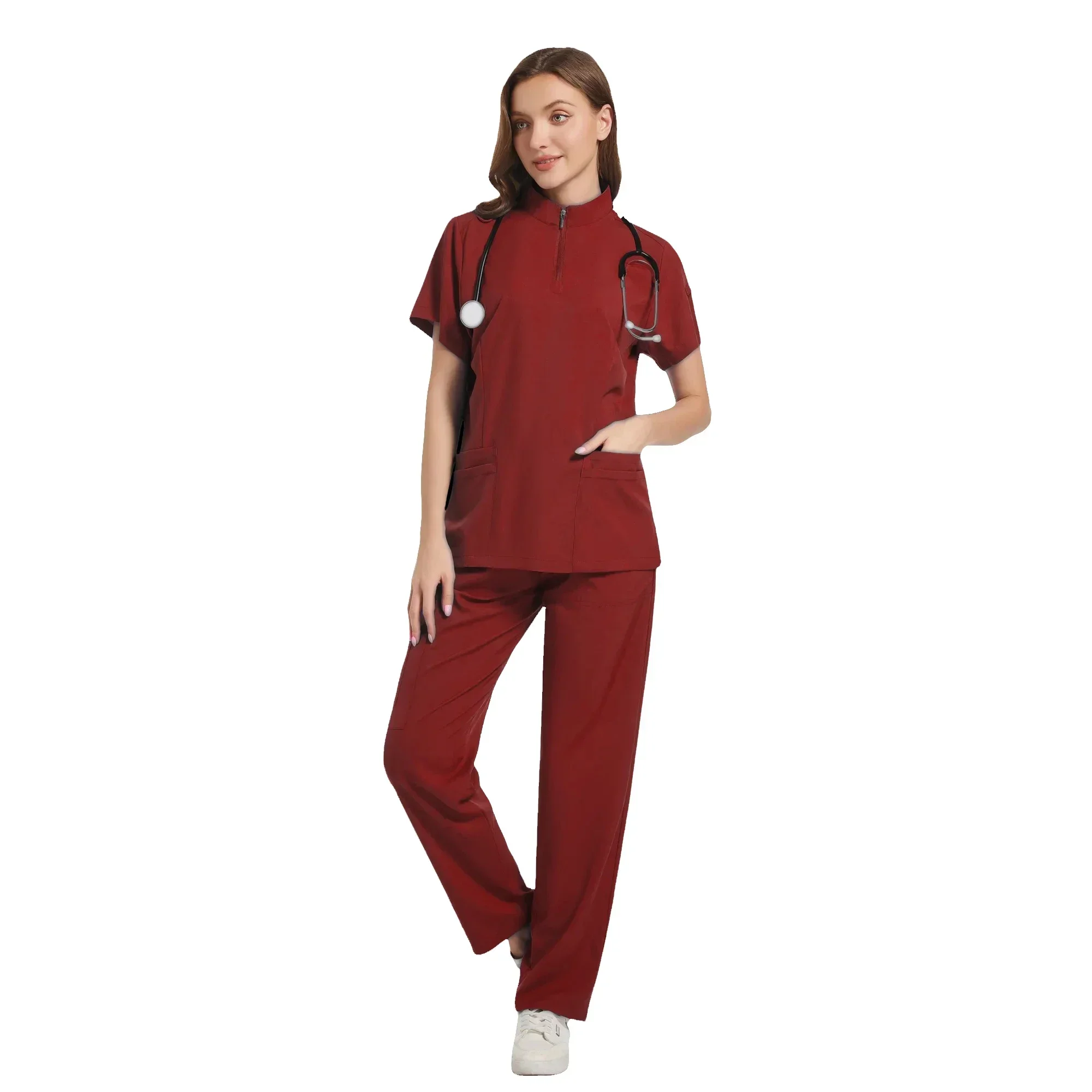Uniform Nurse Women Scrubs Tops Medical Pocket Uniform Men Short Sleeve V-neck Nursing Shirt Lab Spa Blouse Medical Accessories