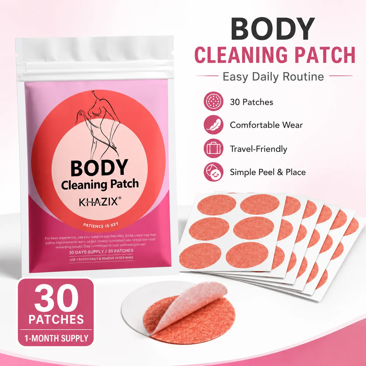 30Pcs Energy Patches Natural Ingredients Vegan Friendly Daily Energy Boost Patch Portable Body Stickers for Work Travel Sports