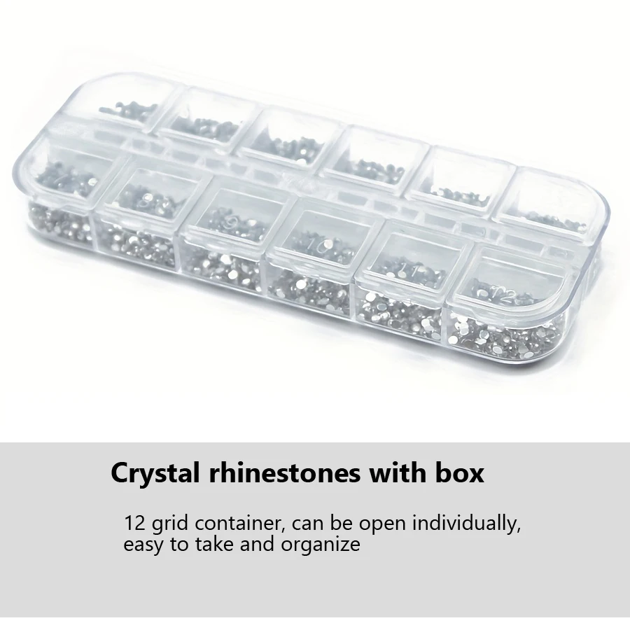 3000Pcs 1.5mm Clear Silver Rhinestones, Flatback Nail Gems, with Storage Organizer Box for DIY Nail Art Decoration