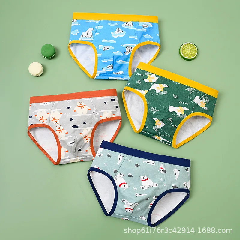 4PCS/Lot Boys Cotton Underwear 1-11Years Children Triangular Pants Teenagers Double Layer Antibacterial Underwear