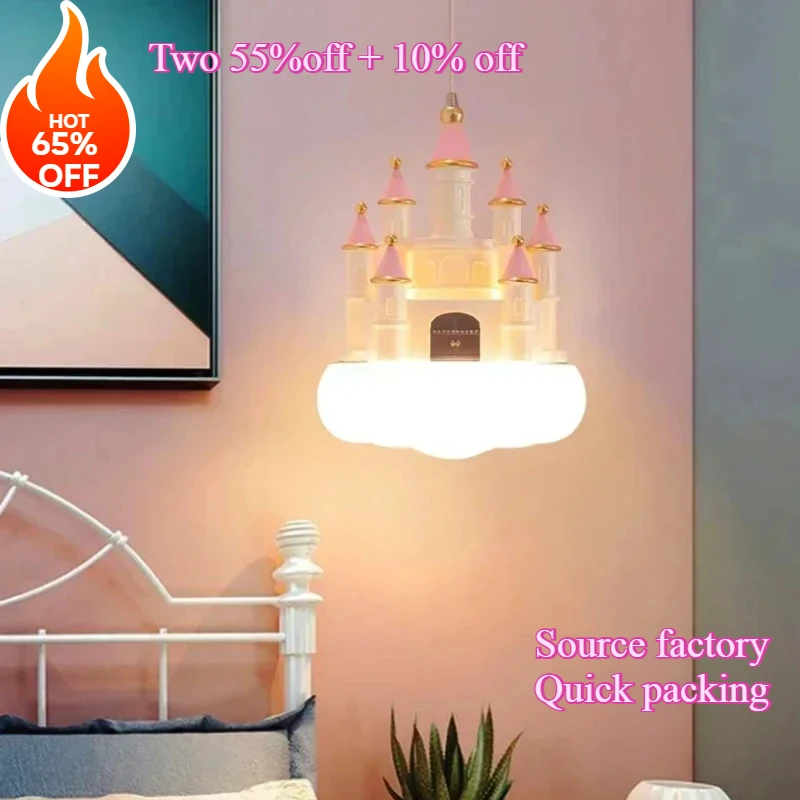 Minimalist Chandelier Girls Creative Pink Castle Clouds Led Pendant Lamp For Children's Room Bedroom Decor Hanging Light