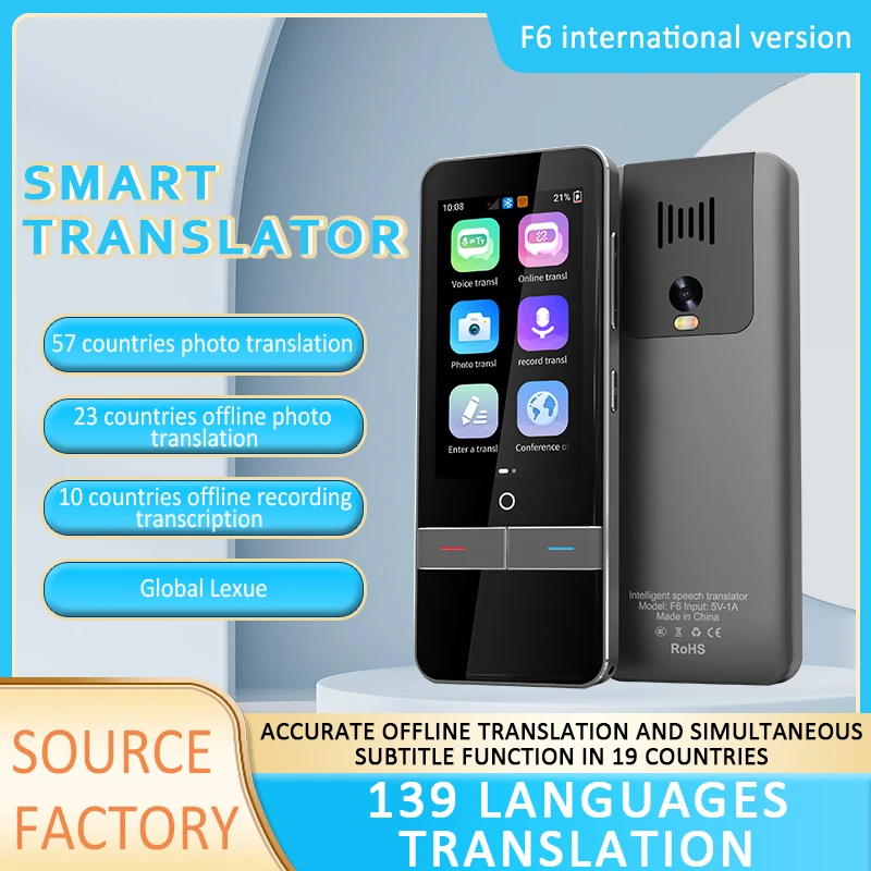Traductor inteligente portátil F6 compatible con traducción de voz de fotos en línea y sin conexión multilingüe Traductores de idiomas inteligentes