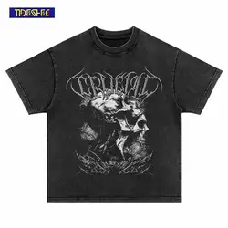 Vintage Men Tshirt Hip Hop Spider Skull Skeleton Print Oversized Washed Streetwear T-Shirt Harajuku Fashion Punk Gothic Tee Top