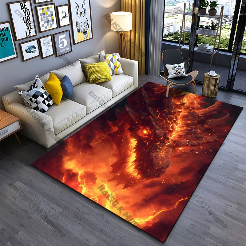 Fiery dragon volcanic destruction carpet Yoga living room room decor children's crawling mat doormat area rug games mat