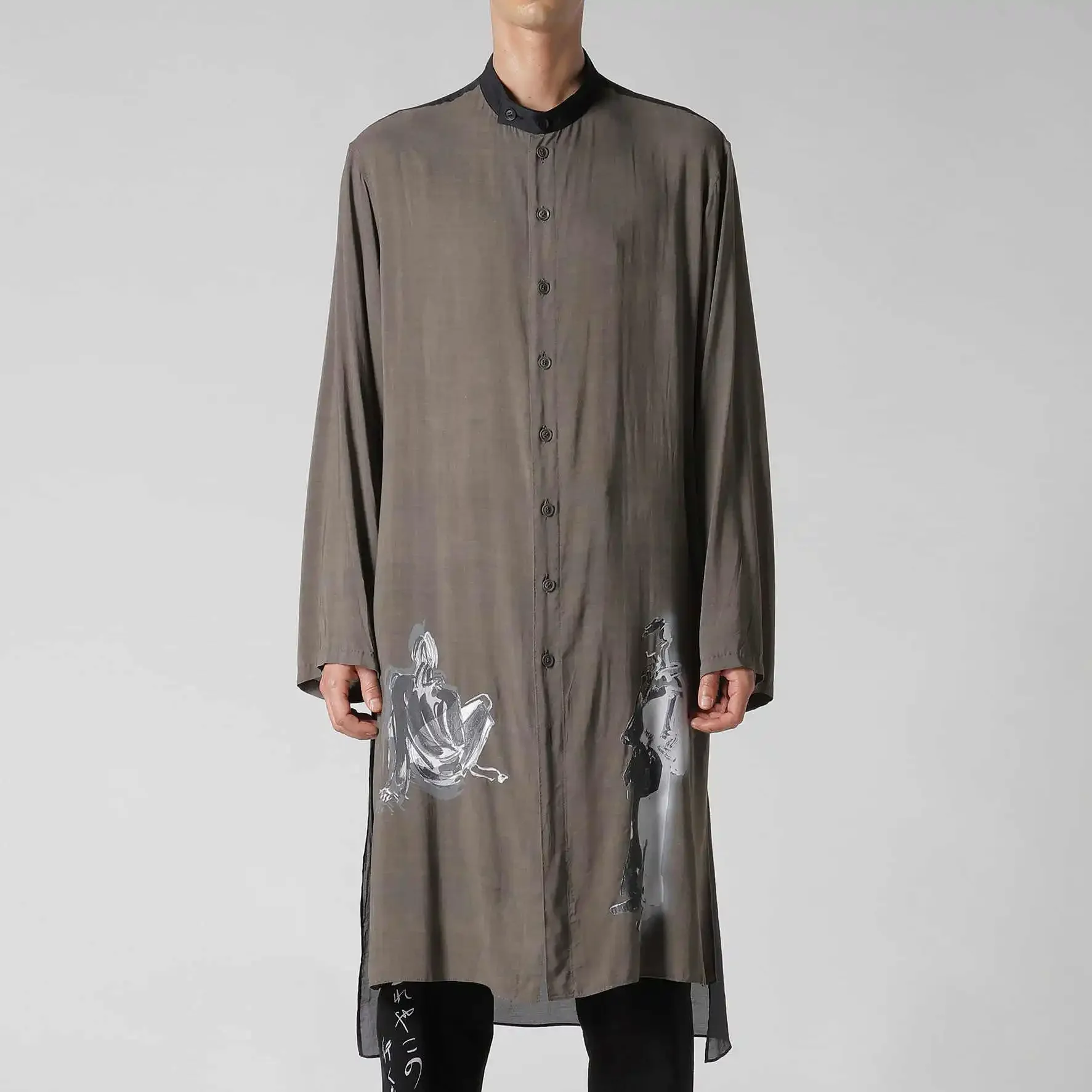 قميص YOJI OOAK ياباني أصلي من القطن المختلط والحرير الأمامي قصير الظهر طويل متوسط الطول وصدر واحد وأكمام طويلة للرجال #1