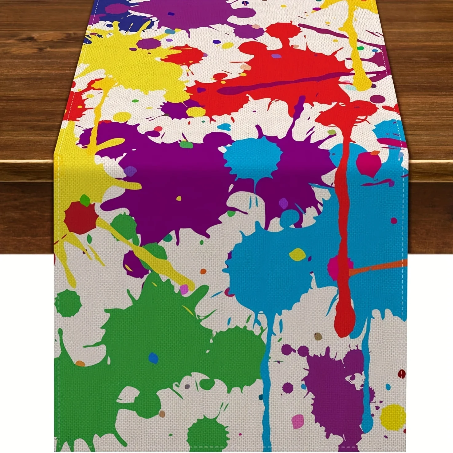Bunter Tischläufer mit Polka Dots und Graffiti-Kunstdruck für Küche, Esszimmer, drinnen und draußen, Festival, Heimdekoration