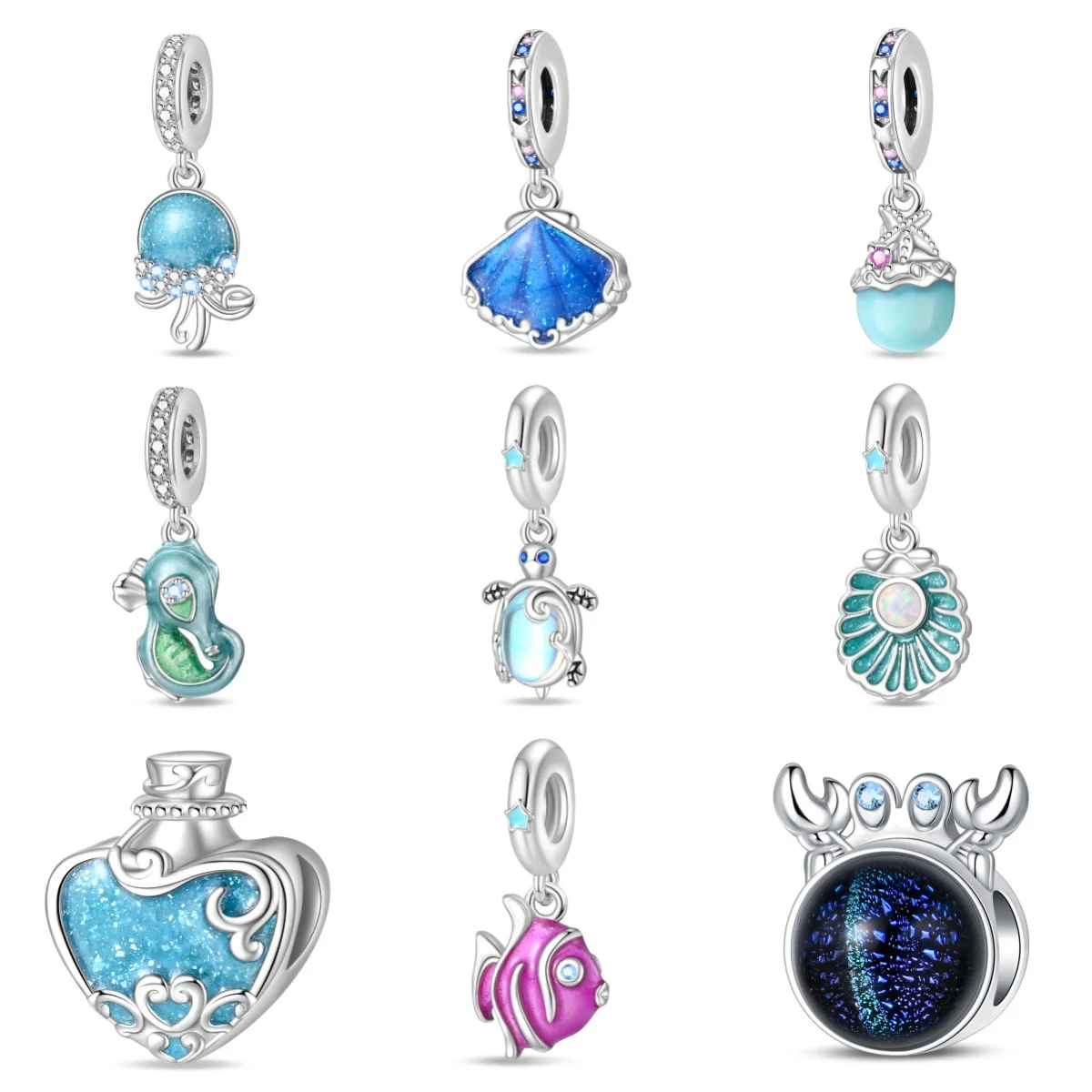 

Высококачественные женские серебряные бусины-подвески в виде морской черепахи и морского конька в стиле океана, легкие роскошные аксессуары для браслетов «сделай сам»