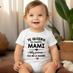 Je t'aime colonne vertébrale bonne fête des mères bébé barboteuse imprimé espagnol infantile batterie costume nouveau-né à manches courtes combinaison tout-petit vêtements d'été