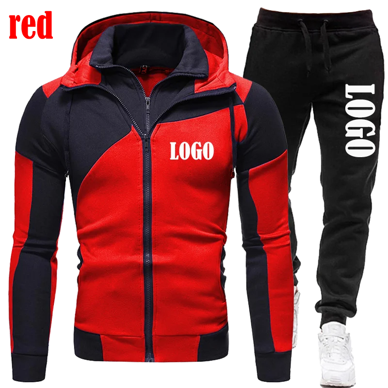 Trending Men Zipper Hoodies Pants 2Pcs/Sets Sweatshirt Sweatpants Male Gyms Fitness Tops Trousers Joggers Sportswear Tracksuits