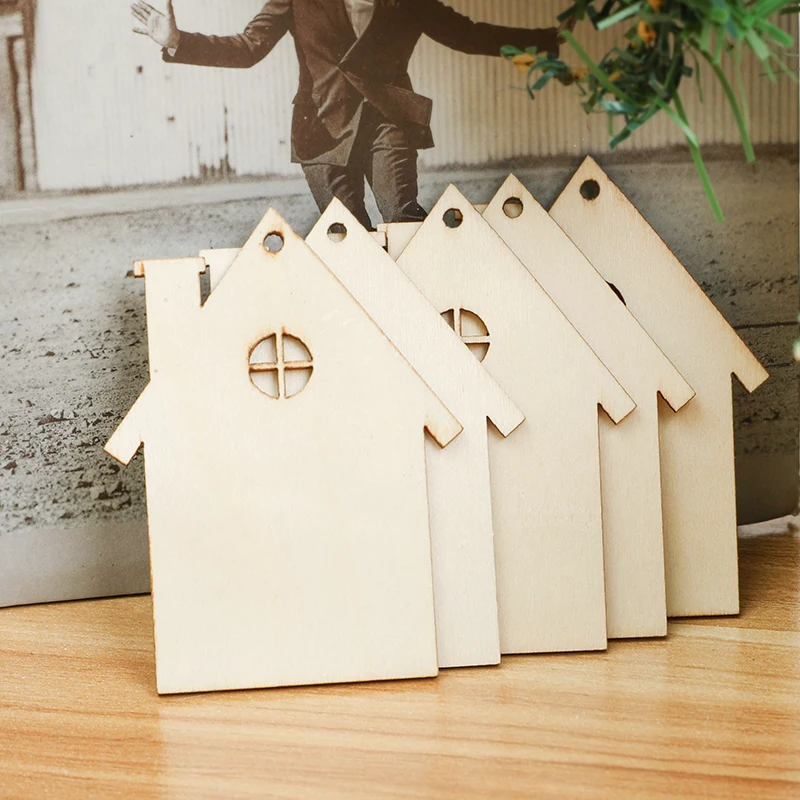 

10pcs House Shaped Ornament DIY Wooden Christmas Tree Hanging Pendant Wood House Craft Xmas Decor For Home New Year 2024 Navidad