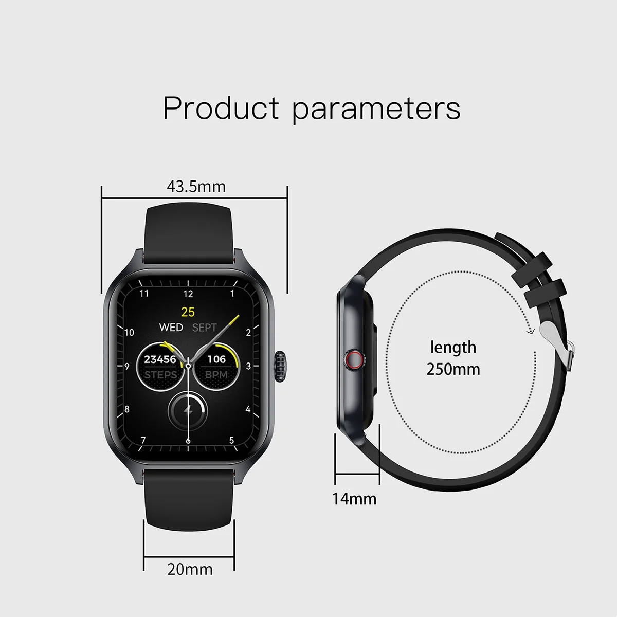 ساعة ذكية Pinteek مقاس 1.96 بوصة مربعة الصحة للأكسجين في الدم/HR/BP تتبع BT مكالمات متعددة اللغات + بطارية 7 أيام ومقاومة للماء يوميًا