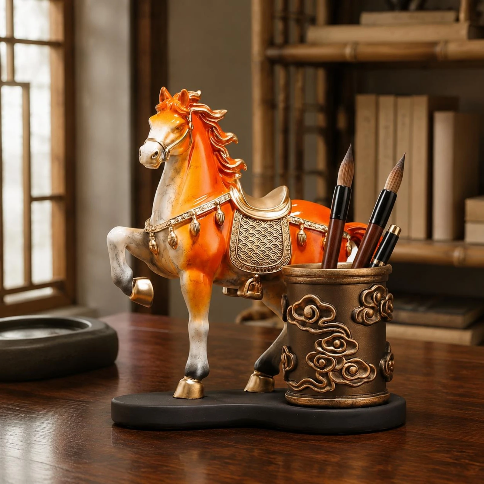 

Horse Pen Holder Multifunctional Horse Desk Organizer Wooden Pen Holder Easy to Clean Office Decor Space-Saving for Study