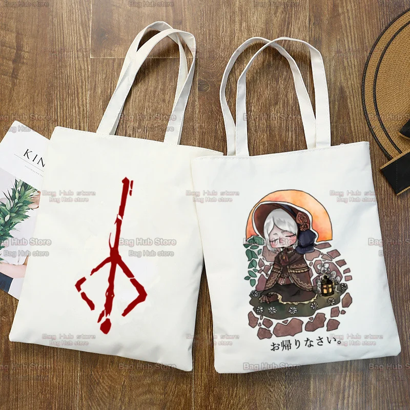 Bloodborne Reutilizável Shopping Bag, Deixe a Besta Caça, Canvas Tote Bolsa, Compra Sac