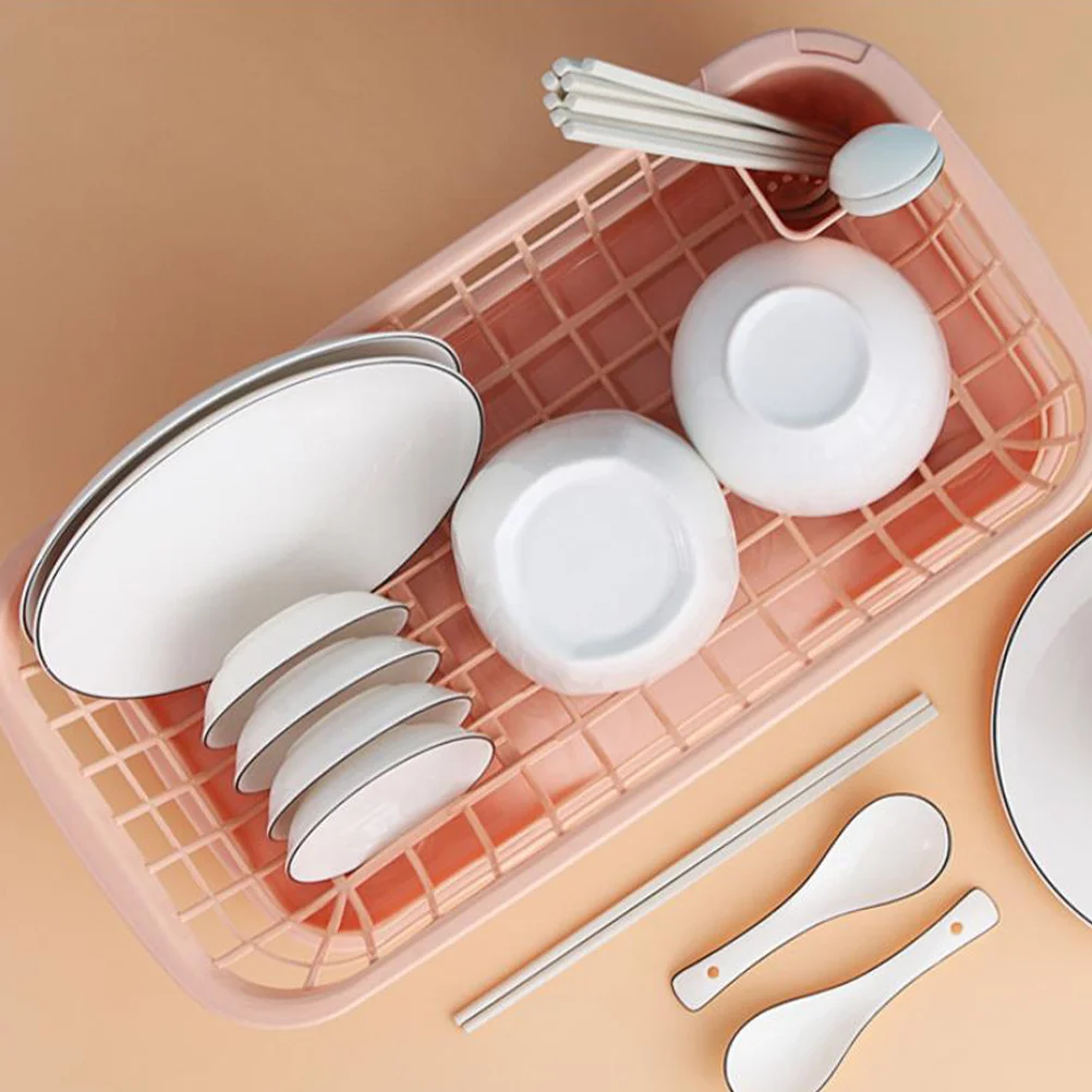 

Multifunctional Pink Dish Drying Rack Kitchen Organizer for Plates Bowls Utensils with Ventilated Drain Tray Easy to Clean and