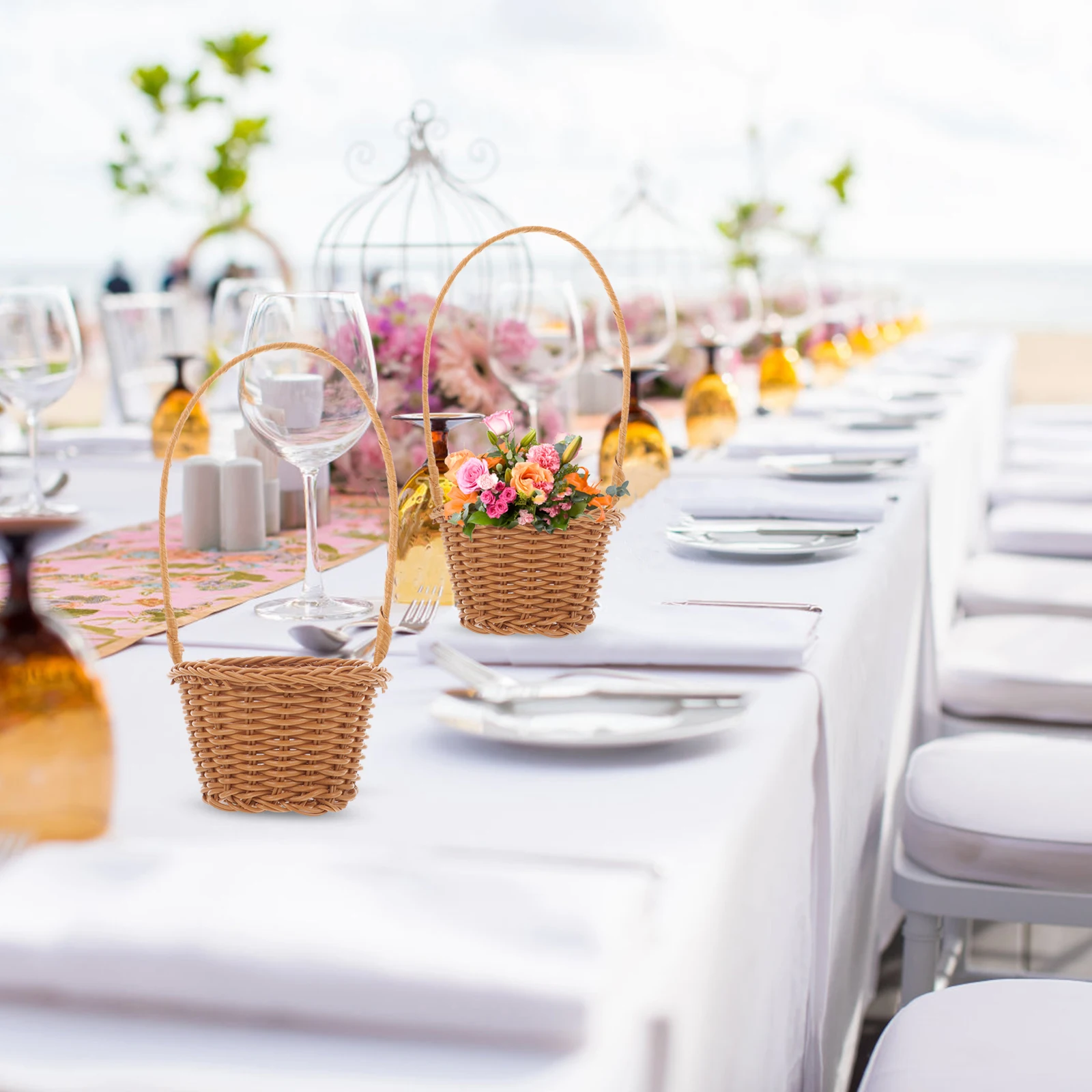 5 szt. Koszyk w stylu rustykalnym w kształcie jajka, mały koszyk pleciony z uchwytem, dekoracyjny pojemnik do przechowywania kwiatów, prezentów, dekoracja domu