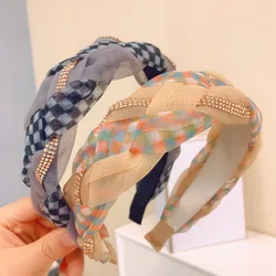 New Colorful Hair Hoops for Women's Fashion Elegant Women's Organza Plaid Hairband Designer Wide Hairband Headwear