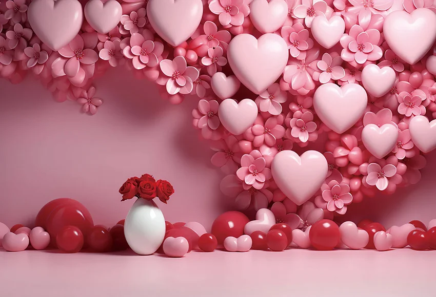 Mehofond Valentine's Day Backdrop for Photography February 14 Red Love Heart Flower Wall Valentine Wedding Party Background Prop