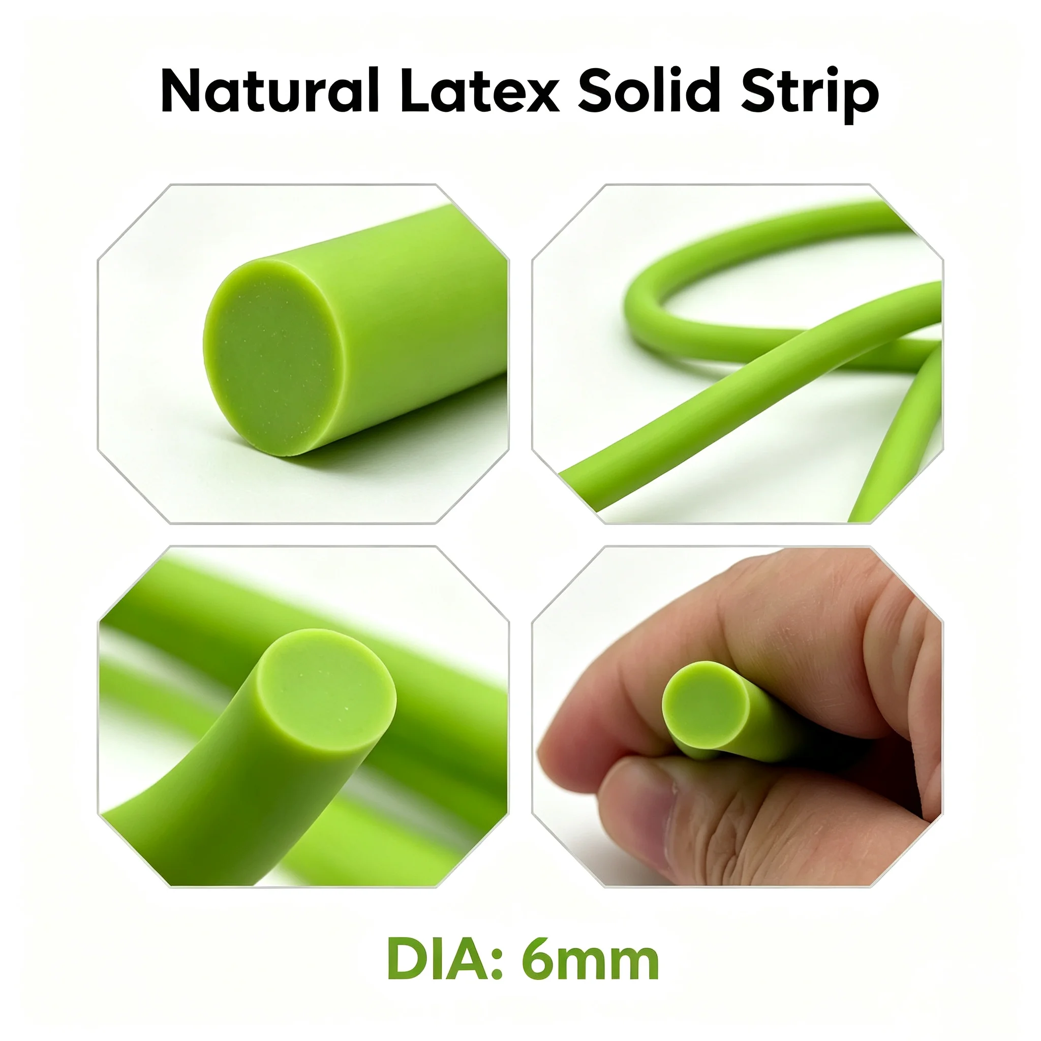 Diameter 6mm Solid Green Natural Latex Strip High Temperature Resistance  Aging Resistance and Shock Absorption Sealant Strip