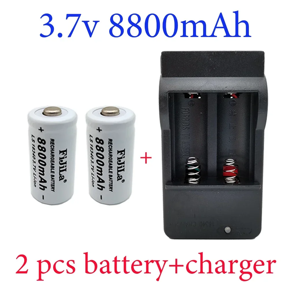 100% New Original 16340 Battery CR123A 16340 Battery 8800mAh 3.7V Li-ion Rechargeable Battery+16340 Charger