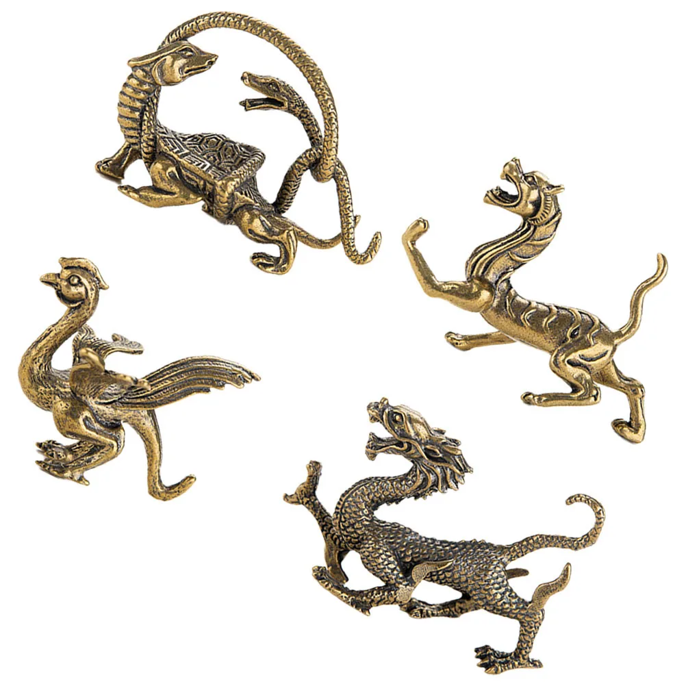 

4Pcs Ancient Chinese Animal Statues Small Brass Animal Sculpture for Table Shelf Garden Decor Vintage Landscape