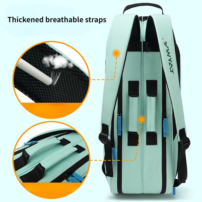 YWYAT Oryginalna torba do badmintona na 6 rakiet do badmintona Duża pojemność Podwójna komora Torby sportowe Torba tenisowa Torba do squasha