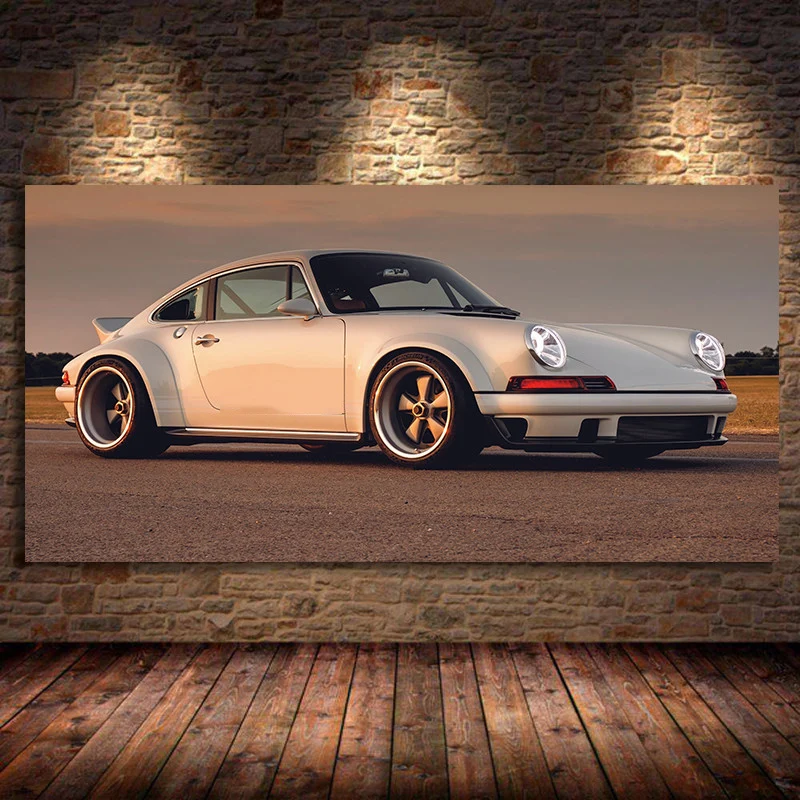 Modern Art Decorative Paintings Supercars 911 White Car side view Wall Picture Canvas Posters Prints Bedroom Home Decor Unframed