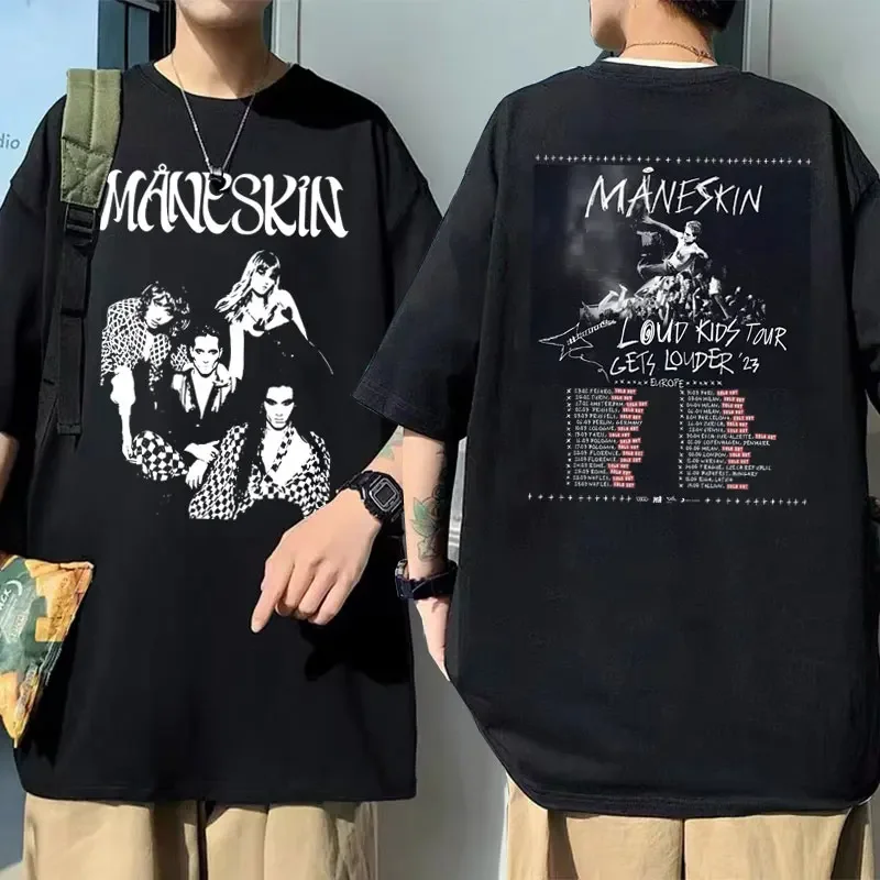 Italian Rock Band Maneskin Louds Kids Gets Louder Tour Double Sided Print Tshirt Men Women's Vintage Gothic Oversized T-shirts