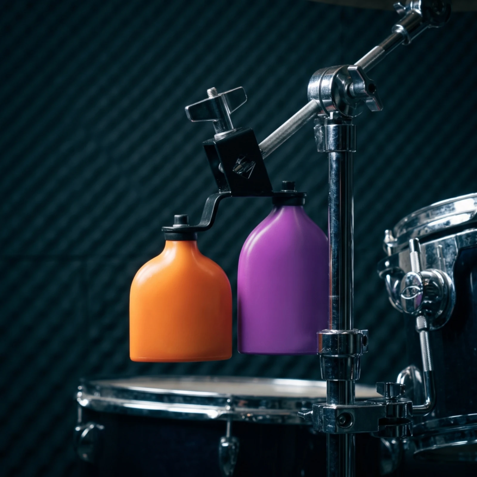 Double Cowbell with Bracket Two-Tone Drum Kit Cowbell Hand Percussion Bell Mountable Adjustable for Drummers, Rehearsals