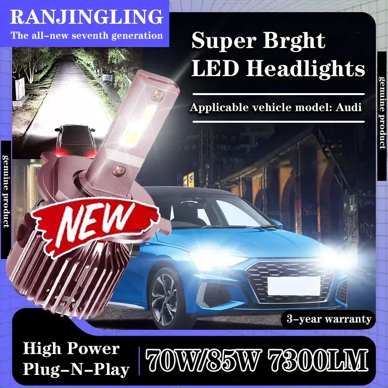

RANJINGLING LED Laser Headlights New Seventh Generation 70W/85W White Light Silent Applicable to Audi Automotive Headlight Bulbs