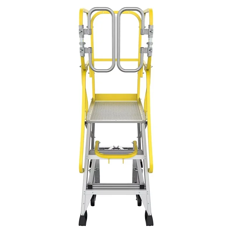 

Warehouse Work Platform Ladder for Sale With Wheels Movable Telescopic Safe and Convenient Aluminum Ladder