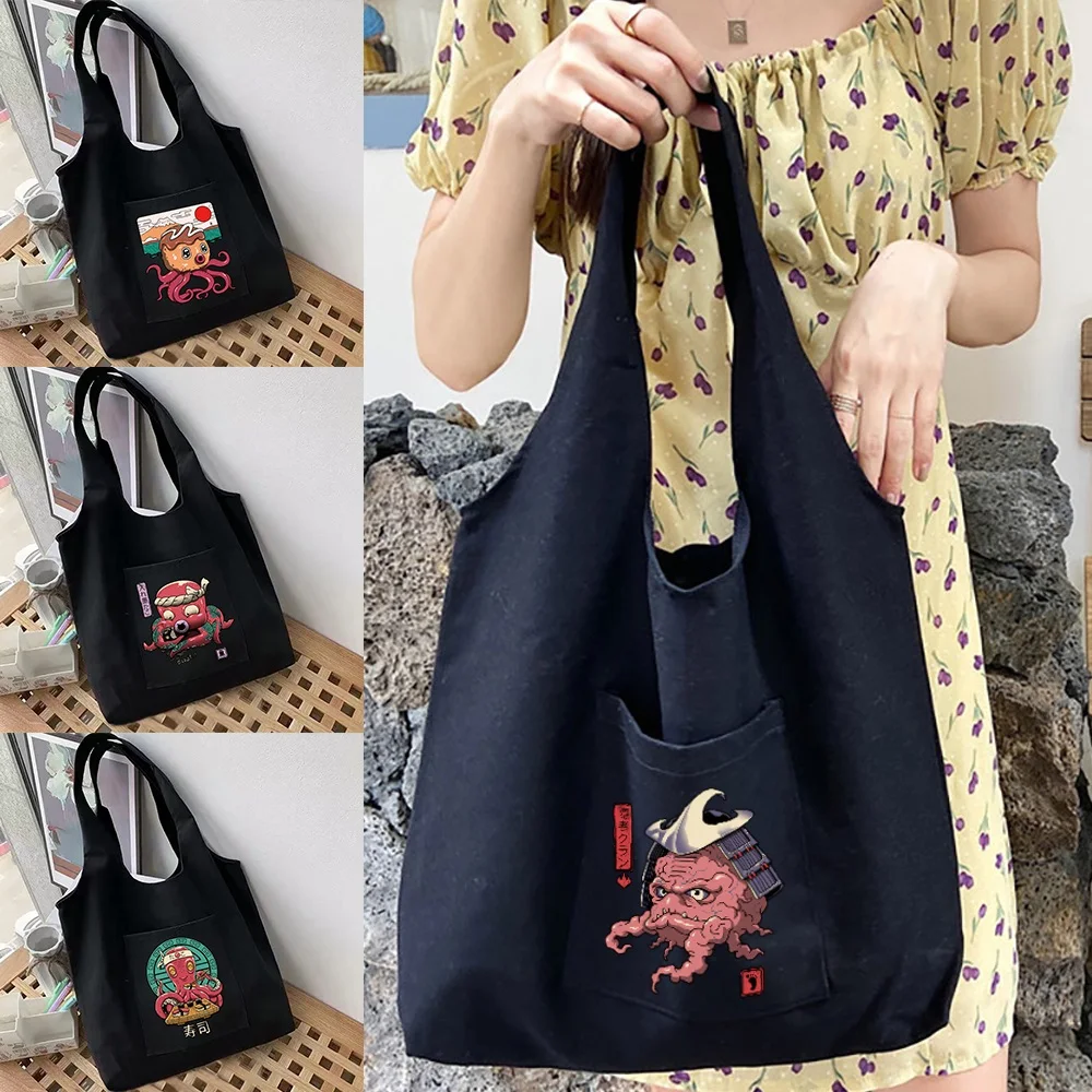 

Women's Shopping Bags Commuter Shopper Vest Bag Cute Monster Series Cotton Cloth Canvas Grocery Bolsas Eco Handbags Tote Bag