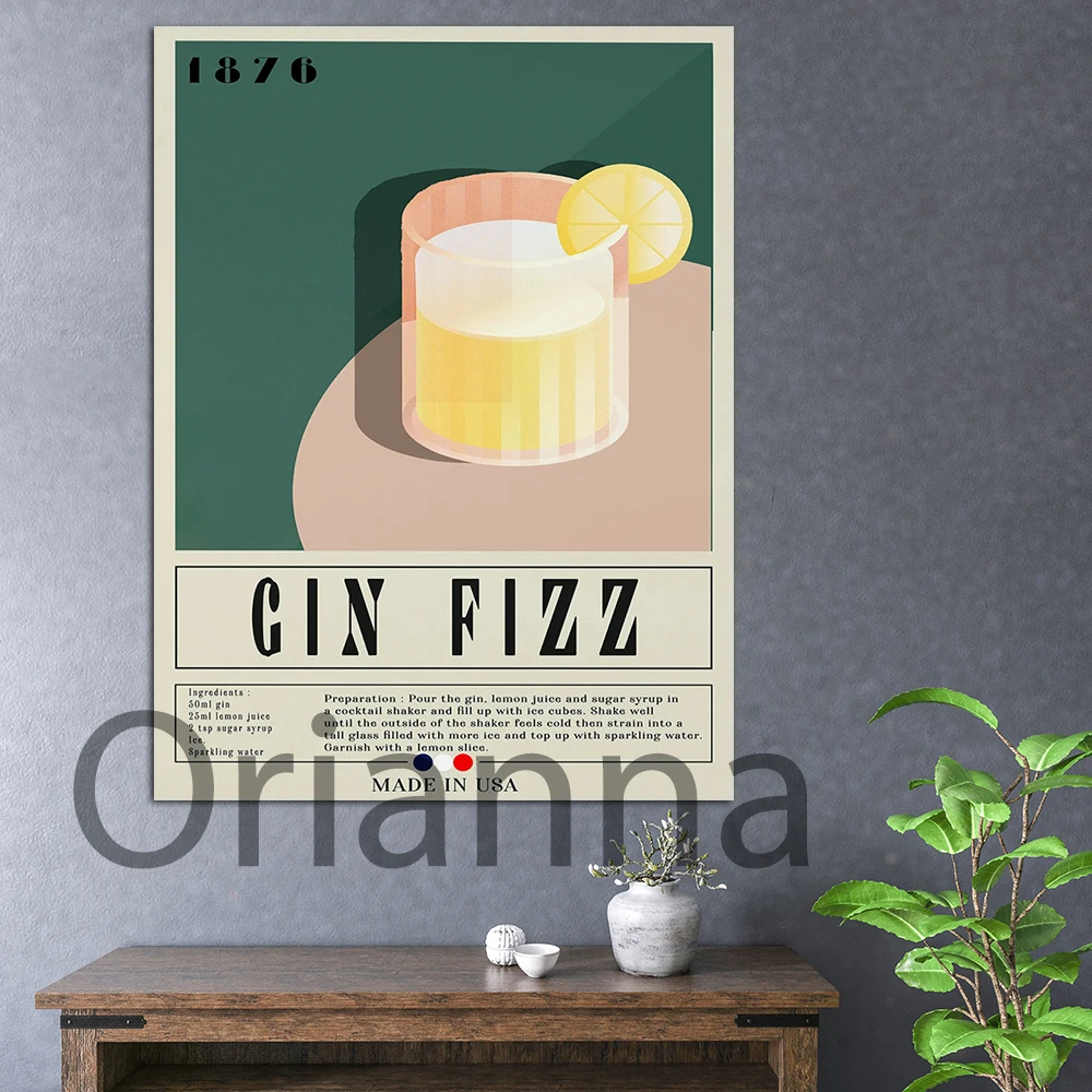 

Gin Cocktail Poster, Cocktail Prints,Indian Poster, Retro Wall Arrt Poster, Housewarming Gift, Kitchen Decor, Mid Century Poster