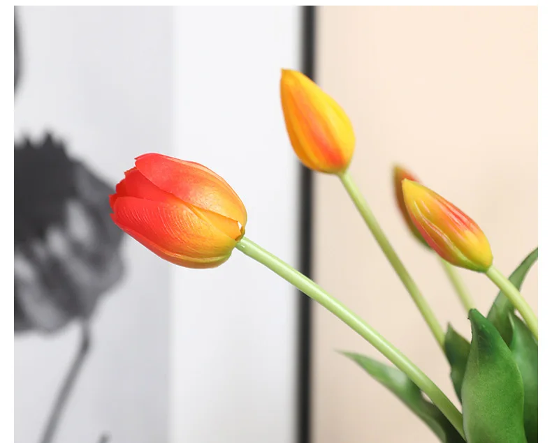3-köpfige Latex-Tulpen, echt anfühlende Kunstblumen, Hochzeitsdekoration, Tulpen-Brautstrauß, künstliche Blumen, Gastgeschenke für Zuhause und Party, Blumendekoration – Detail 5