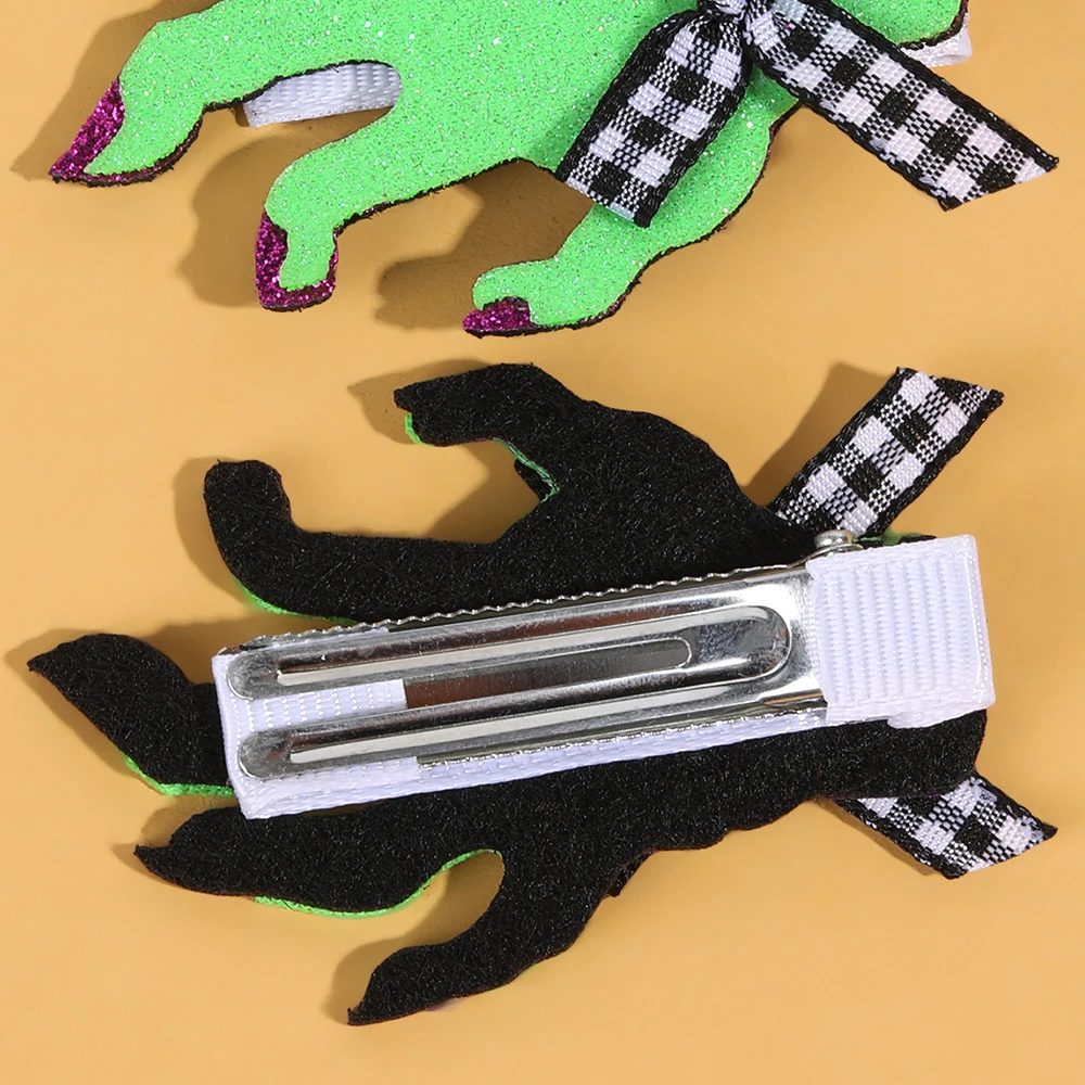 2 ชิ้นฮาโลวีนปาล์มสีเขียวคลิปผม Sparkly Bow Hairpin สําหรับสาวเด็ก Spooky น่ารักปาร์ตี้คอสเพลย์ Headdress อุปกรณ์เสริมผม