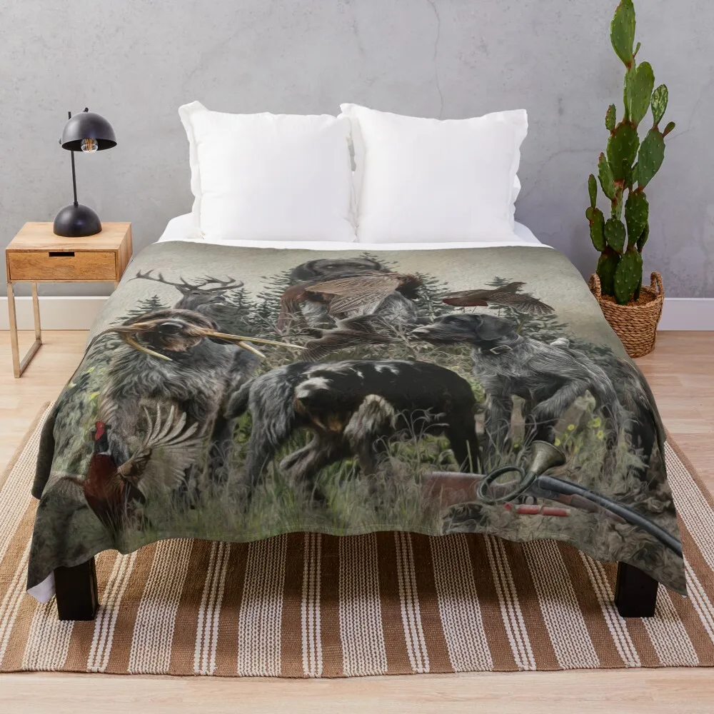 

German Wirehaired Pointers, GWP Pointing dog Throw Blanket for winter Plaid Summer Softest Blankets