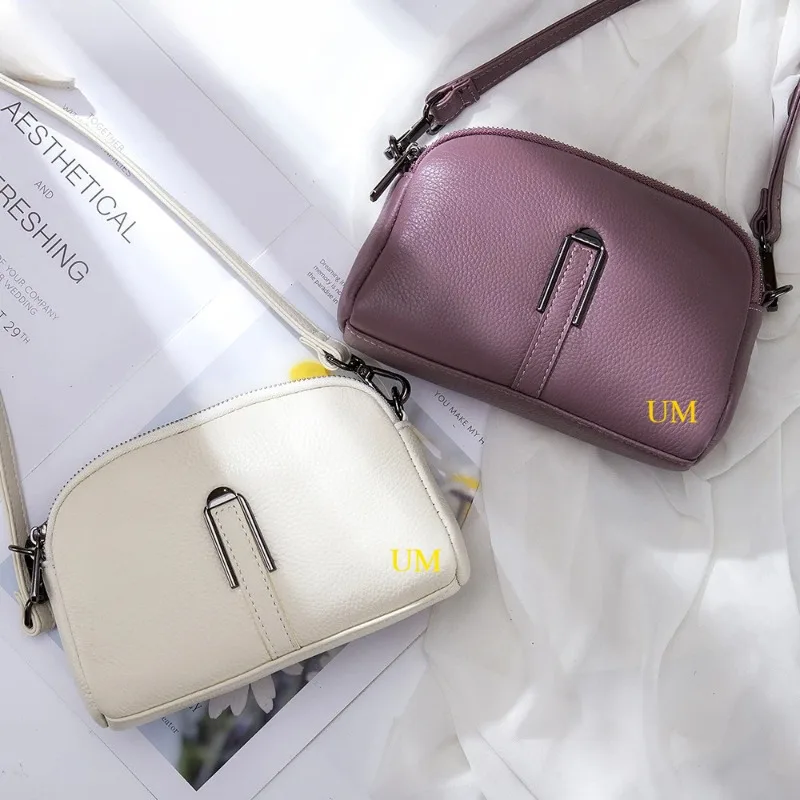 

2025 New Crossbody Shoulder Bag For Women Genuine Leather Casual With Double Zipper Fashion Top Layer Cowhide Small Square Bag
