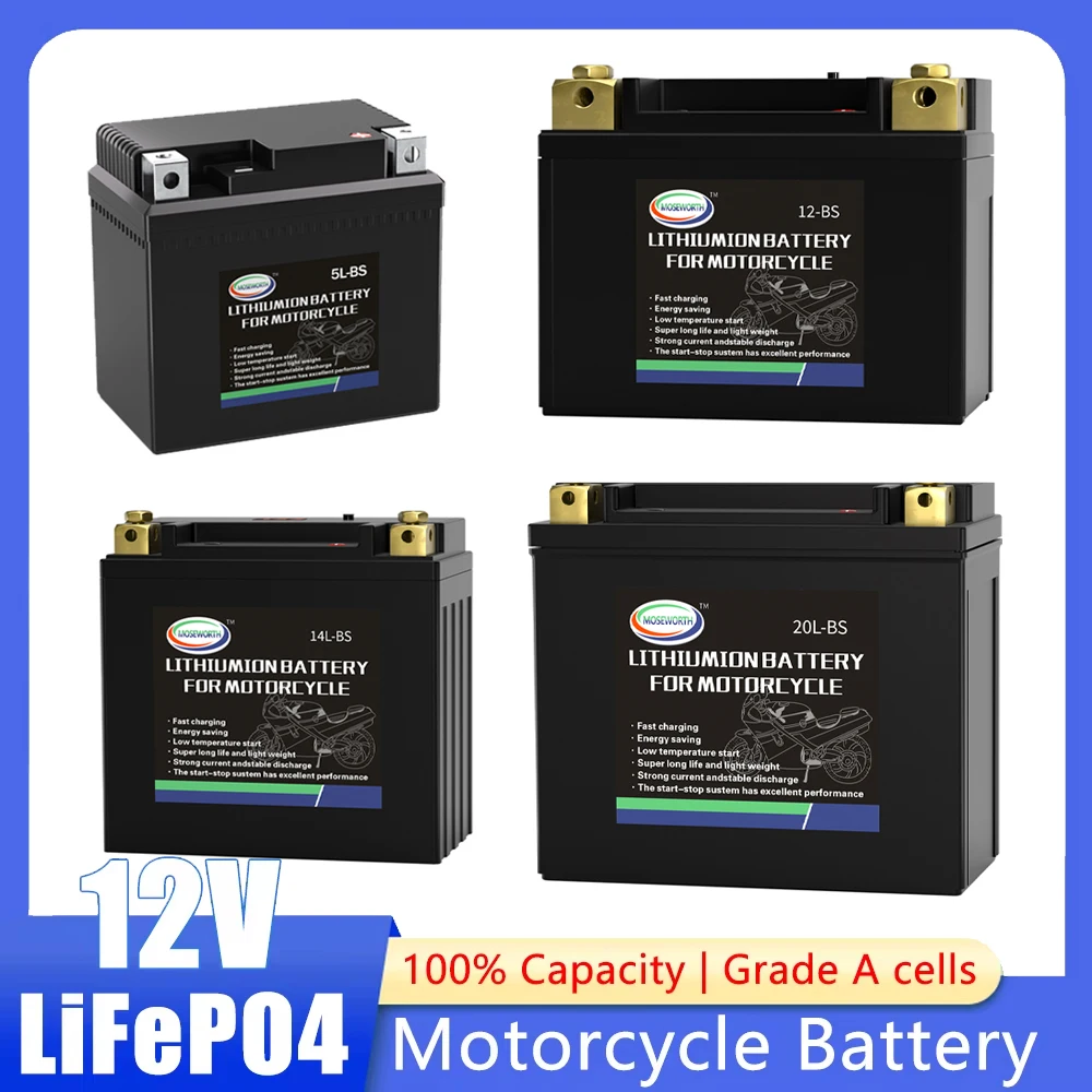 12V Motorcycle Battery LiFePO4 Lithium Iron Phosphate Battery Built in BMS 2-16Ah 160-720CCA with charger Maintenance Free
