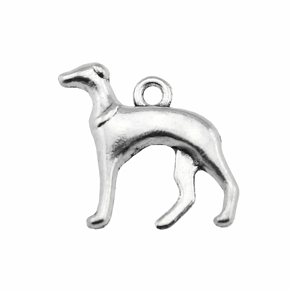 WYSIWYG 10pcs 20x20mm 2 Colors Antique Silver Color Antique Bronze Plated Hound Dog Greyhound Dog Pendant Charm