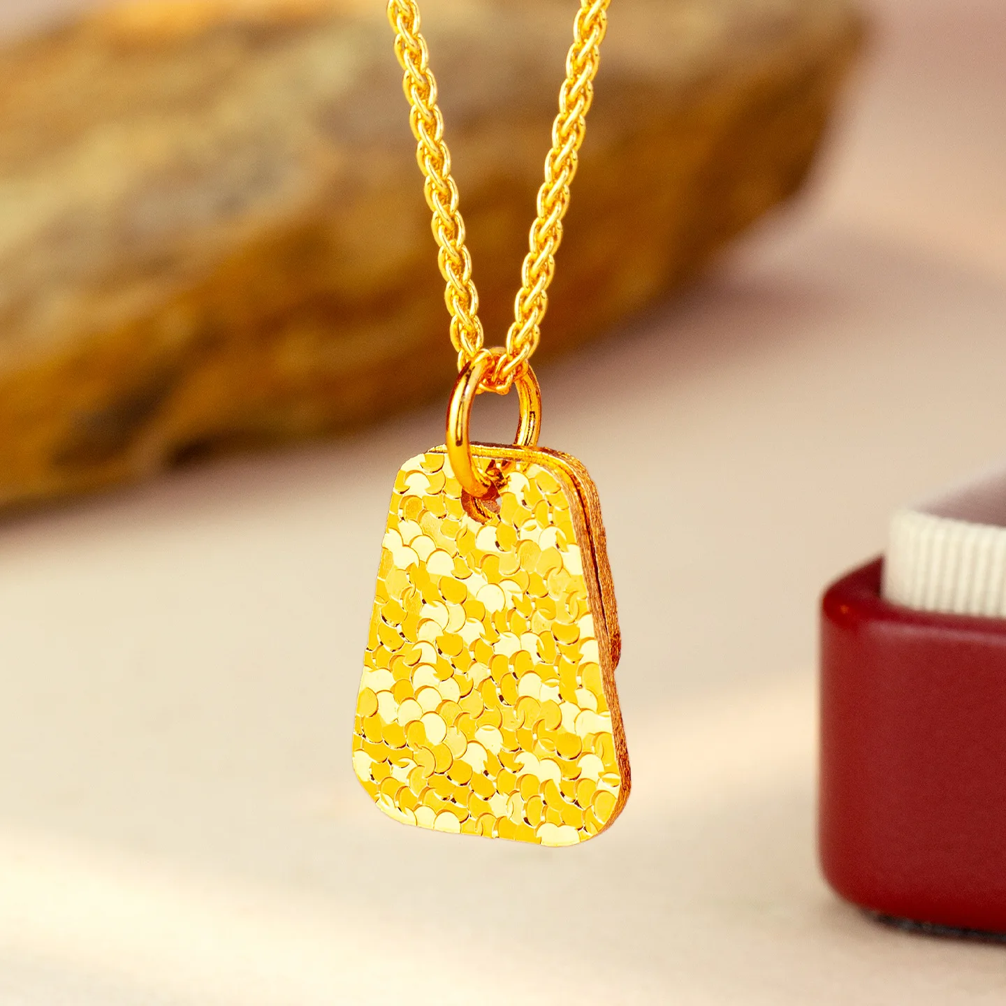 

Luxury 24K 9999 Pure Gold real gold Women's Ice Crushed Pendant Double-Sided Wearable Clavicle Chain