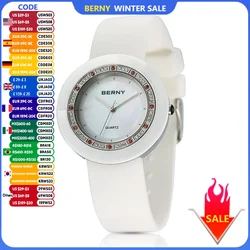 BERNY Women's Bracelet Watches Diamond Ceramics Watch Luxury Wristwatch Quartz Watch Waterproof  Ultra Light weight Women Watch