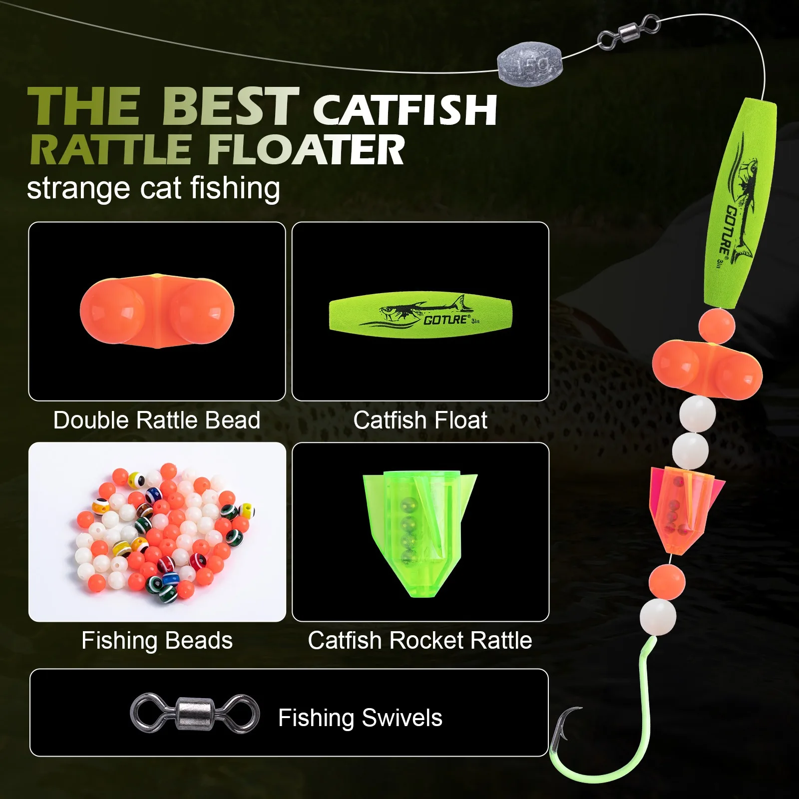 

Goture EVA Rattle Float Rig Kit, DIY Tackle with Double Rattle Beads, Floats, Hooks, Beads,Portable Fishing Gear for Anglers
