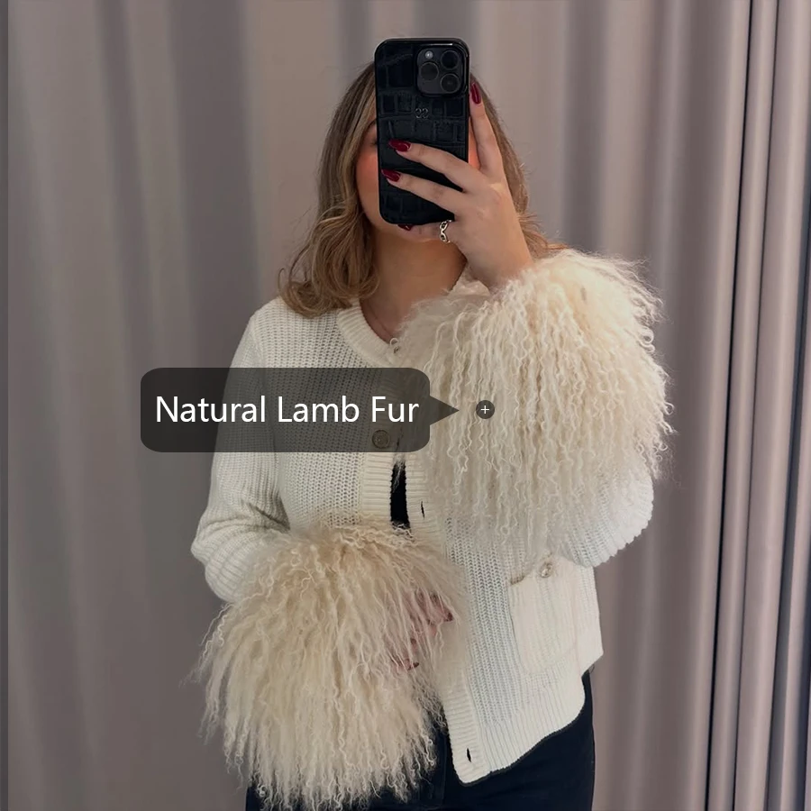 탈부착 가능한 양털 소매 손목 커프스 (여성용) 정품 몽골리안 퍼 트림 화이트 퍼 소매 커프스 고품질 따뜻한 퍼 커프스