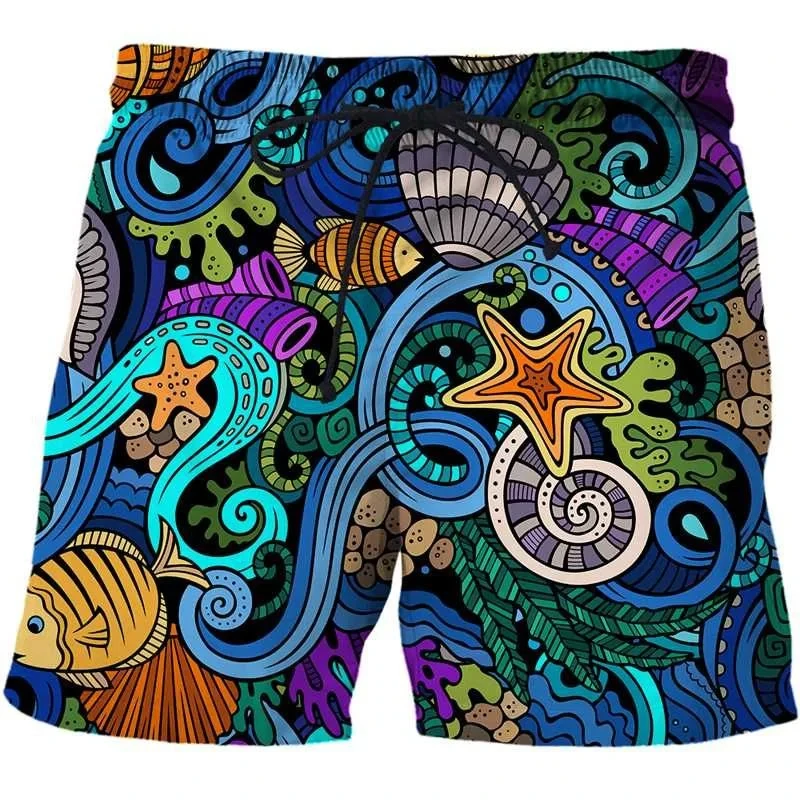 Pantaloncini da spiaggia con pesci astratti stampati in 3D retrò estivi per uomo moda Street pantaloni corti larghi pantaloncini da Surf Cool