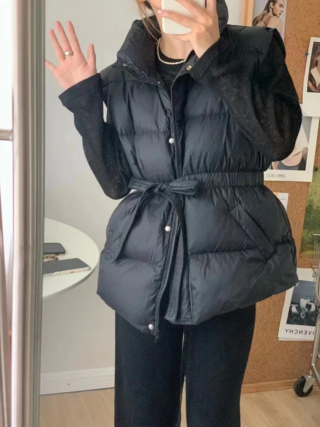 Weiß ente unten weste frauen winter neue lose taille krawatte stehkragen kurze weste jacke