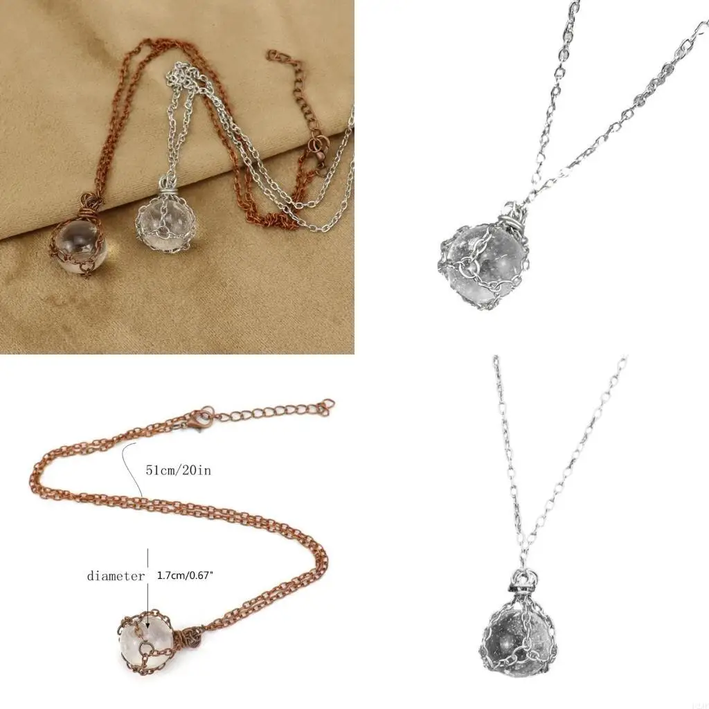 Adjustable Crystal Stone Holder Necklace Bamboo Metal Mesh Pock Neckchain Choker