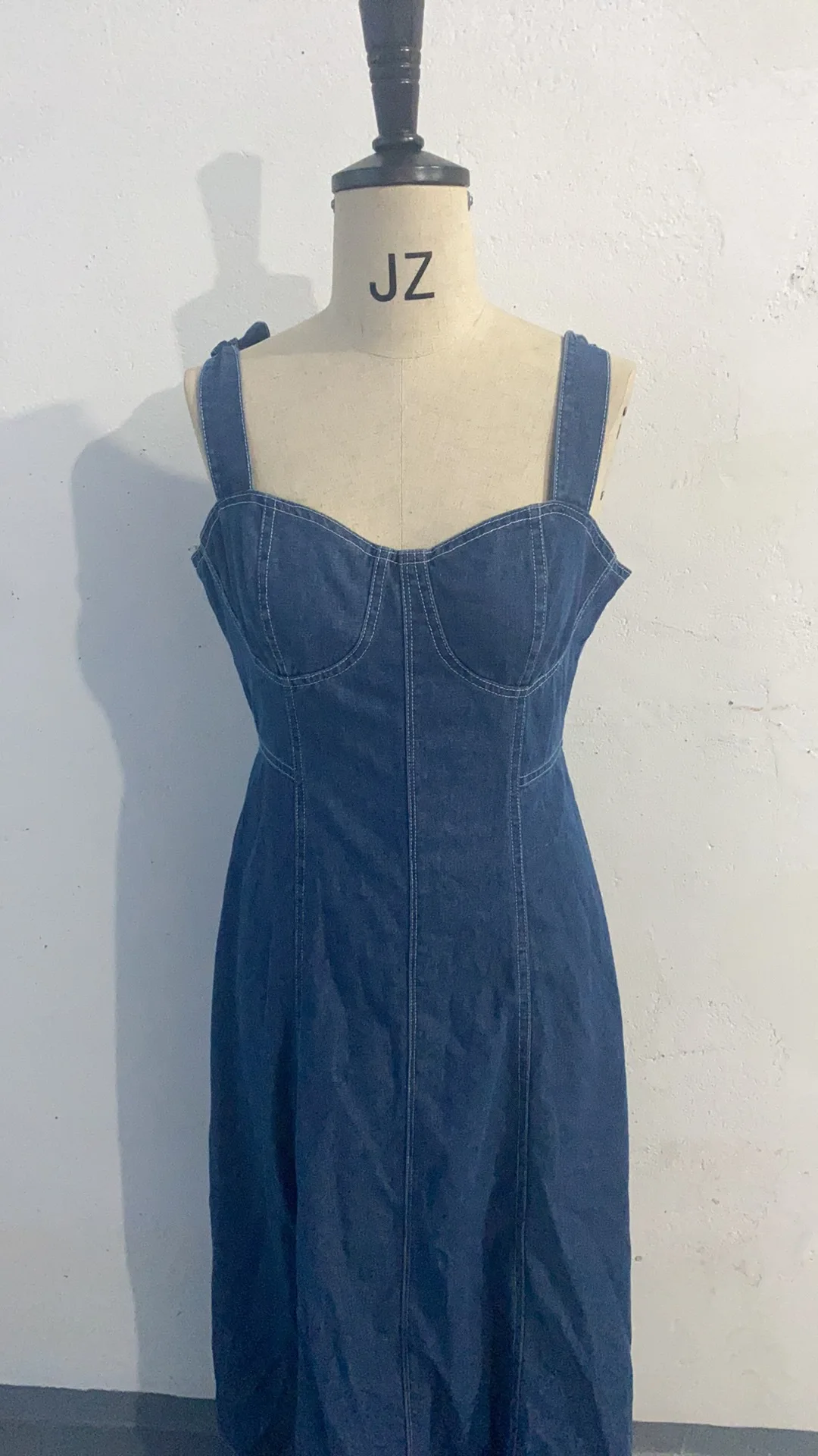 Women Dresses Square Collar Sexy Denim Camisole Dress Vestidos Loose Fit Spliced Washed Vintage 2024 Summer High Street