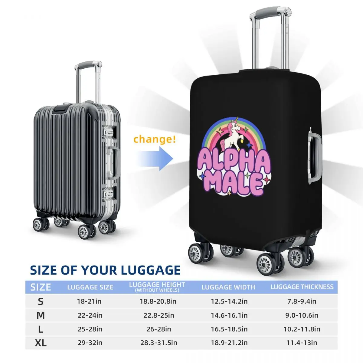 Custom Funny Alpha Male Unicorn Rainbow Luggage Cover Protector Dust Proof Travel Suitcase Covers