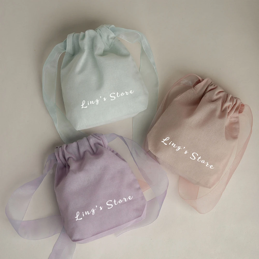 

100Pcs Custom Logo 13x18x5cm Candy Color Jewelry Muslin Cotton Drawstring Organza Ribbon Bags Perfume Watch Gift Packaging Pouch
