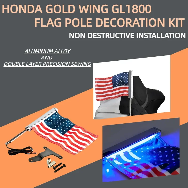 PANICAL LED Lighted Flag Pole With American Flag National Flag Decoration For Honda Gold Wing1800B Motorcycle Passenger Trunk