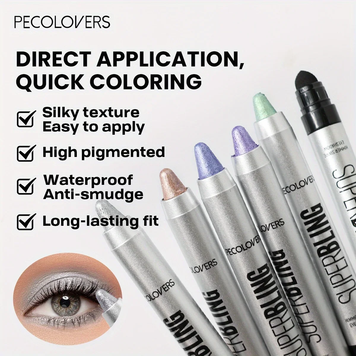 Pearlescent Long-Lasting Eye Shadow Stick Shimmer Pigment สีฟ้าสีม่วงอายแชโดว์สีสันสดใสดินสอแต่งหน้า
